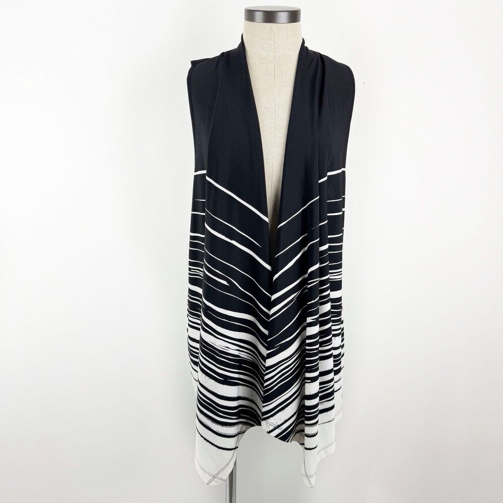 Chicos Open Front Sleeveless Cardigan Women's Striped Waterfall Vest